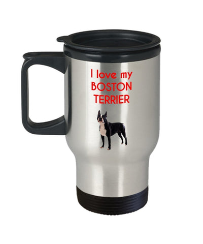 Boston Terrier Travel Mug - Funny Tea Insulated Tumbler - Novelty Birthday Christmas Anniversary Gag Gifts Idea