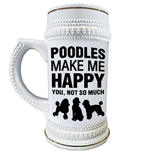 Poodles Make Me Happy 22 oz. Ceramic Beer Stain Glass Mugs with Decorative Gold Trim