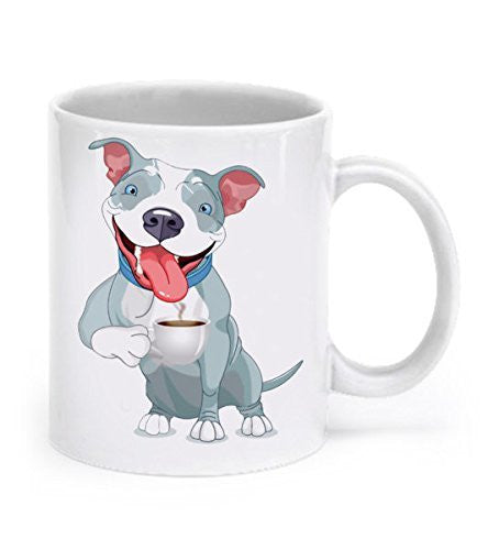 Pit Bull Mug - Pit Bull Drinking Coffee - Pit Bull Gift - Dogs Make Me Happy