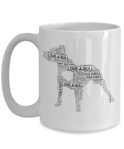 Pit bull love word art mug