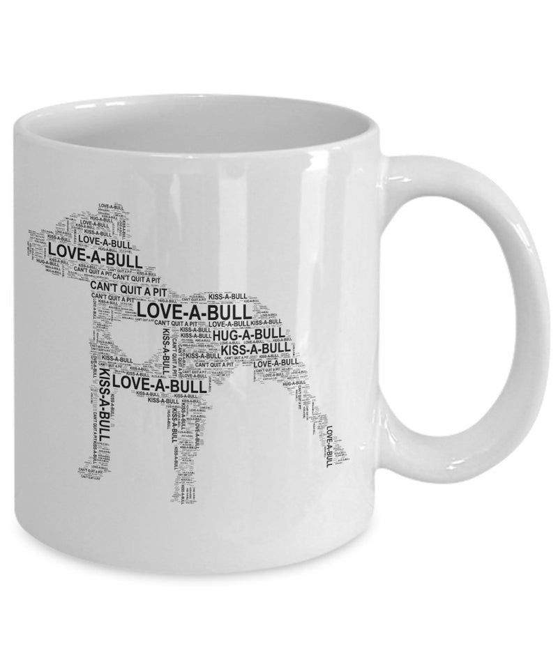 Pit bull love word art mug