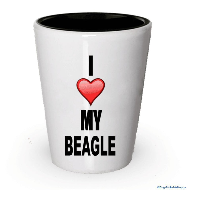 I Love My Beagle Verre Shot – Le Beagle cadeaux White Exterior and Black Interior