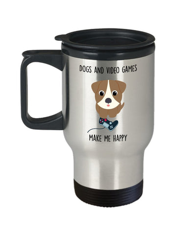 Video Game Lovers Travel Mug - Dog Lover Mug, Gamer Gifts - Funny Tea Hot Cocoa Coffee Cup - Novelty Birthday Christmas Anniversary Gag Gifts Idea