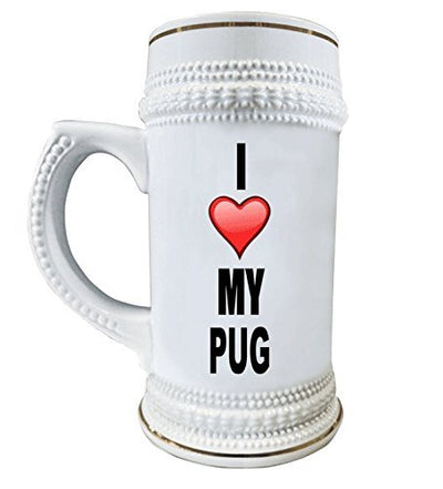I Love My Pug 22 oz. Ceramic Beer Stain Glass Mug with Decorative Gold Trim