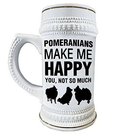 Pomeranians Make Me Happy 22 oz. Ceramic Beer Stain Glass Mug with Decorative Gold Trim