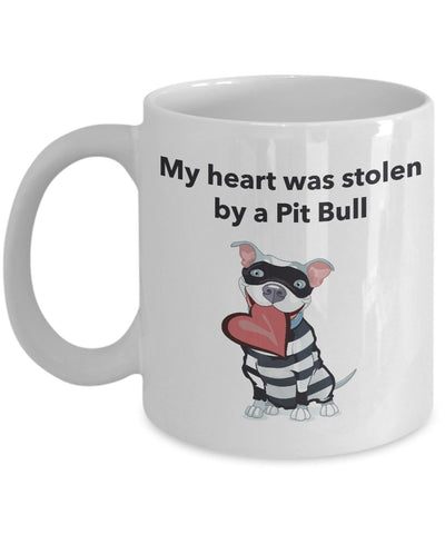 Pit Bull Mug -My Heart Was Stolen By A Pit Bull - Pit Bull Heart Coffee Mug - Pit Bull Lover Gifts