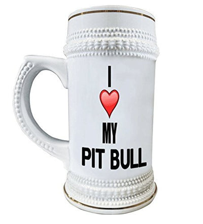 I Love My Pit Bull 22 oz. Ceramic Beer Stain Glass Mugs with Decorative Gold Trim
