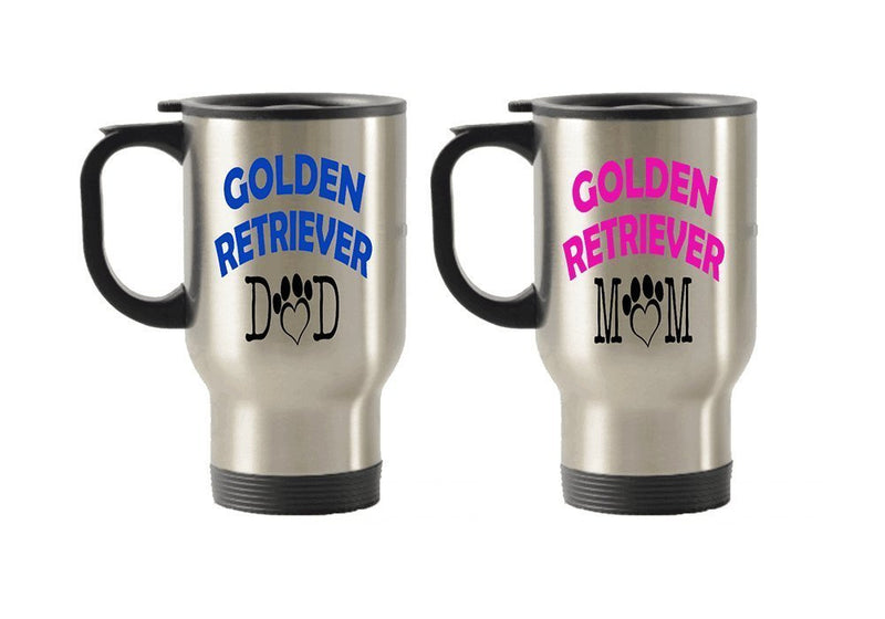 Golden Retriever Papa et Maman Chien Idée de cadeau de voyage en acier inoxydable isotherme gobelets Mug Dad