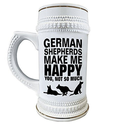 German Shepherds Make Me Happy 22 oz. Ceramic Beer Stain Glass Mugs