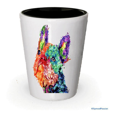 Multicolor Bouledogue français verre Shot – Le Chien Verres à shot White Exterior and Black Interior