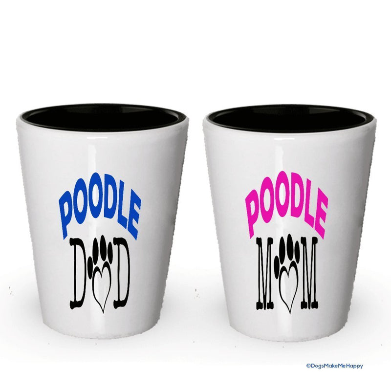 Poodle Dad and Mom Shot Glass - Gifts for Poodle Couple (4, Couple)