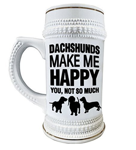 Dachshunds Make Me Happy 22 oz. Ceramic Beer Stain Glasses with Decorative Gold Trim